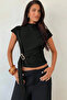 Women's Stand Collar Buckle Detailed Belted Black Blouse - 3