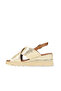 Gold Straw/Brown Leather Women's Wedge Heeled Sandals - 4