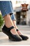 Sina Black Genuine Leather Velcro Orthopedic Comfortable Ballerinas