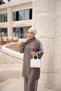 Women's Striped Sports Hijab Double Set High Collar Zippered Tunic and Pants Set - 5