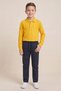 Boy's Bright Yellow Long Sleeve Polo Collar T-Shirt Navy Blue Ribbed Waist Canvas School Pants Bottom - Top Set School Outfit - 2