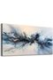 Navy Blue Gold Abstract Ink Art Gallery Wrapped Canvas Wall Art | 50x100cm 20x40 inch | Panoramic Luxury Wall Decor