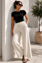Women's Cream Modal Elastic Waist Wide Leg Pants - 3