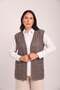 Women's Milk Coffee Checkered Knitwear Openwork Woven Pocketed Seasonal Vest - 3