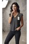 Women's V-Neck Lace Detailed Ruffle Sleeve Black Design T-Shirt