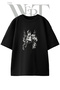 Tribal Knight Design Printed Unisex Black Oversize T-Shirt