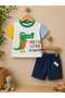 100% Cotton Pocketed Dinosaur Printed Double Baby Set with Snap Fasteners at the Neck - 2