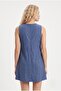 Women's Cody Soft Nubuck Cupra Woven Bell Cut Sleeveless Casual Light Indigo Short Dress - 5