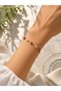 Gold Color Women's Bracelet with Cherry & Daisy Figures |   Summer Themed Enameled Stylish Steel Bracelet - 2