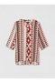 V Neck Patterned Oversize Blouse - 4