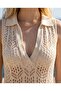 Polo Collar 100% Cotton Sleeveless Openwork Comfortable Fit Knitwear Beach Dress - 2