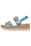 Women's Vegan Leather Blue Thick Sole Sandals - Aegean Tiles Design - 3