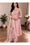 Pink Rayon Slub Embroidered Kurta Set with Chanderi Dupatta - FFT8032 | Pink-Size:L-40-Inches - 3
