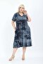 Women's Plus Size Knitted Viscose Smoked Patterned Short Sleeve Stylish Combed Cotton Dress - 5