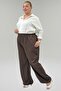 69015 Large Size Nora Pants with Elastic Waist - Brown - 5