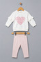 Heart Printed Ruffled Sleeves Baby Girl Kids Two Threaded Bottom Top Set