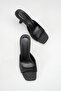 Black Satin Blunt Toe Women's Heeled Slippers - 2