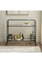 2 Tier Serving Trolley with Clear Glass Shelves, Welded Metal Frame Bar Cart with Lockable Wheels, Rolling Kitchen Cart, Modern Tea Coffee Drink Service Cart - 2