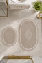 Lacy 2-Piece Non-Slip Leather-Based Oval Bath Mat with Tassels, Washable Bath Set Simela