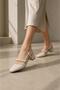 Women's Pearl Detailed Slingback Blunt Toe Mid-Heel Shoes – Black / Ecru / Mink - 5