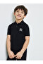 Boys Black Regular Fit Cotton Polo T-Shirt