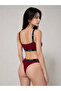 Women's Burgundy Ribbed Love Strap Bralet Slip Panties Underwear Set - 4