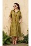 Leaf Patterned Casual Shirt Dress |   Khaki Green Midi Dress - 5