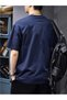 Men's Navy Blue Shining Printed Oversize T-Shirt - 2