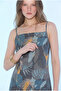 Women's Patterned Dress with Adjustable Straps and Side Slits - 2
