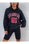 Women's Black Los Angeles 91 Printed 3 Thread Hooded Hoodie Sweatshirt - 6