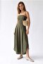 4955 Women's Strapless Asymmetrical Side Slit Wide Leg Jumpsuit Khaki - 5