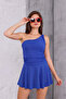 Lycra One-Shoulder Combined Shorts Swimsuit with Chest Pad Cobalt Blue - 5