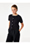 Short Sleeve Crew Neck Jewel Buttoned Stone Embroidered Knitwear Cardigan - 2