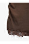 Slim Fit Modal Fabric Short Sleeve Asymmetrical Collar Lace Detailed T-Shirt - 3