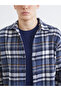 Xside Navy Blue Regular Fit Plaid Wool Blend Men's Lumberjack Shirt - 3