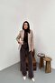 Women's Camel Polka Dot Double Breasted Blazer Jacket Coat Lapel Long Sleeve Lined Woven - 3