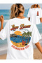 Women's Oversize T-Shirt Long Beach Printed 100% Cotton T-Shirt Comfortable Fit