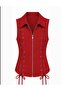 - Scarlet Lace Lace Detailed Zipper Closure Red Vest - 3