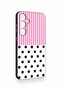 Samsung S25 Plus Compatible Pink Striped Polka Dot Patterned Silicone Case - 2