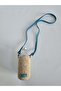 Knitted Bottle Bag-Natural Raffia, Turquoise Strap - 2