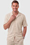 Beige Apaş Collar Textured Cotton Men's Shirt – Lycra Short Sleeve Shirt 2602656 - 3