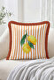 Watercolor Lemon and Leaf Figured Striped Patterned Fringed Throw Pillow Cover - Modern Tassel Pillowcase - 2