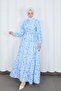 Floral Patterned Half Button Modal Patterned Dress Baby Blue 7014-1 - 4