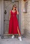 Women's Strappy Round Neck Side Slit Long Viscose Dress - 2