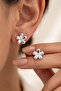 Silver Color Minimal Heart, Flower, Top Model Triple Earring Set - 2