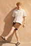 Men's striped double pocket short sleeve shirt - ecru - 2