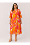 Floral Print V-Neck Plus Size Casual Dress Orange