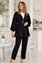 V-Neck Balloon Sleeve Set S0077 Black - 4