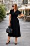 Women's Short Sleeve V Neck Midi Viscose Two Thread Dress
