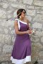 Women's One Shoulder Open Shoulders Ribbon Detailed Double Color Imported Crepe Dress - 2